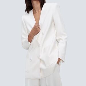Zara White Collarless Blazer